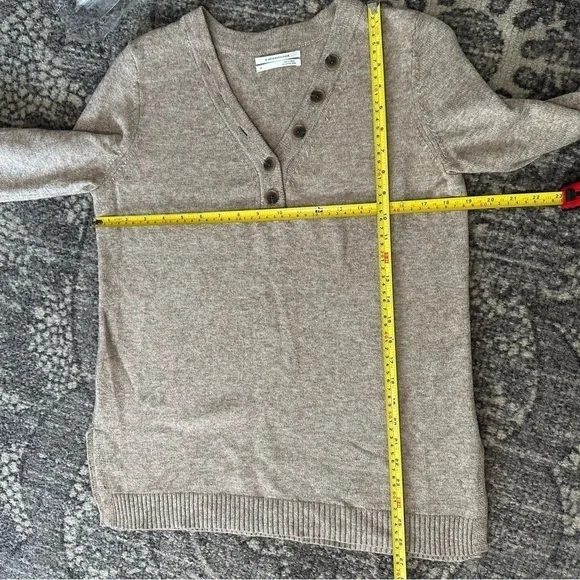 Anthropologie Women’s Size S Tan Button Henley V-Neck Viscose Blend Knit Sweater - Picture 10 of 11